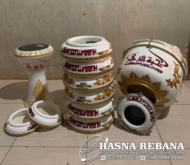 Alat Musik Rebana Hadroh Ukir Putih