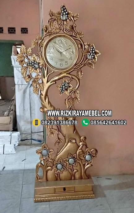 Jam Hias Kayu Jati Ukir Pohon Anggur