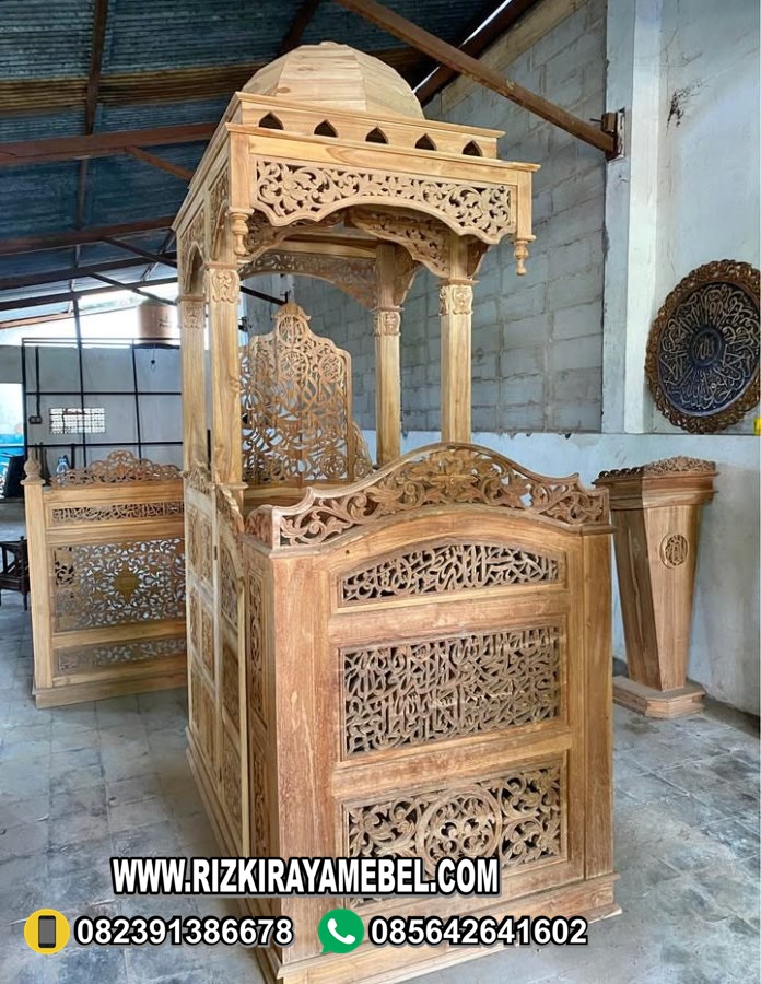 Mimbar Masjid Kayu Jati Ukir Jepara Kaligrafi