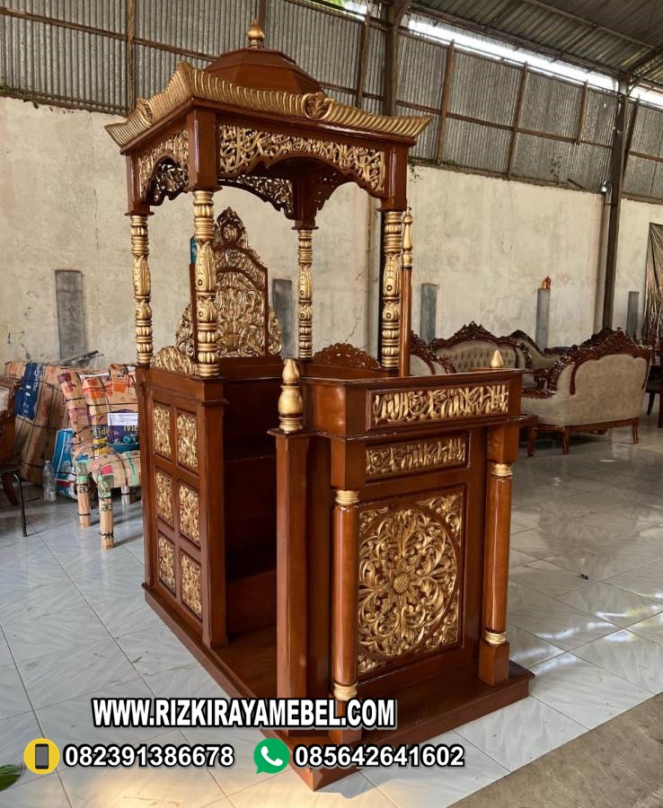 Mimbar Masjid Kayu Jati Ukiran Kubah