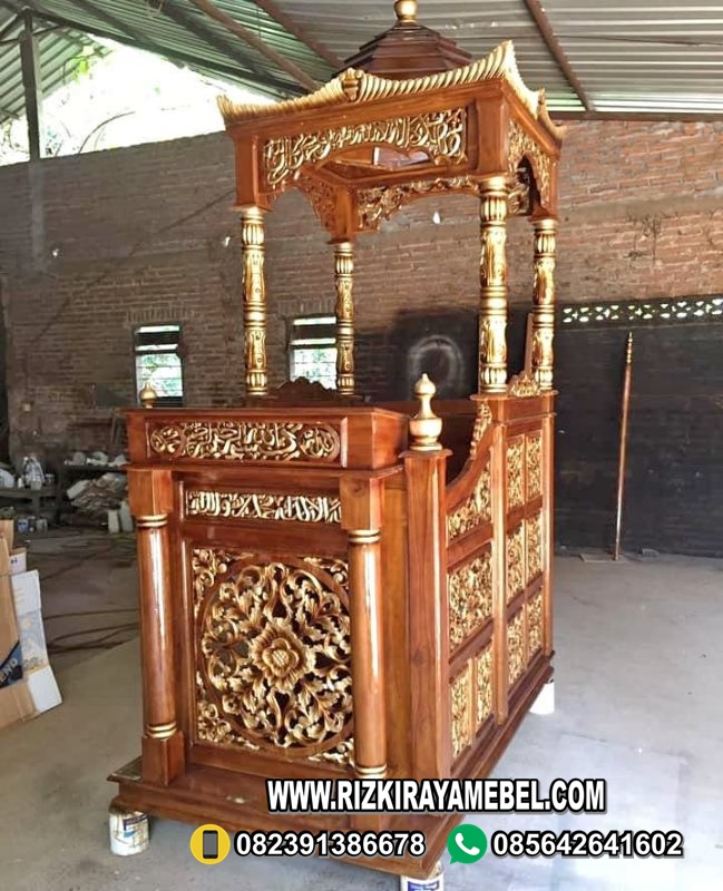 Mimbar Masjid Ukiran Kayu Jati Pilar