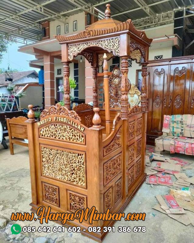 Model Mimbar Masjid Kubah Ukir Kaligrafi Jati