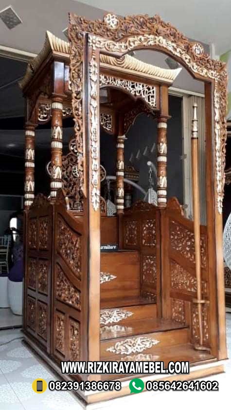 Model Mimbar Masjid Pilar Ukir Jati