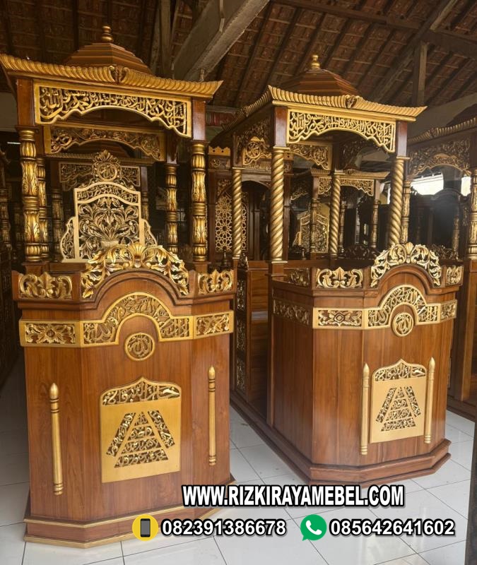 Model Mimbar Masjid Ukir Emas Jepara