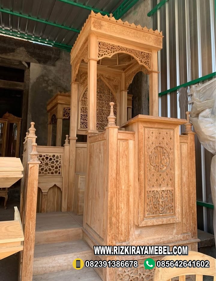 Model Mimbar Masjid Ukir Minimalis Tingkat