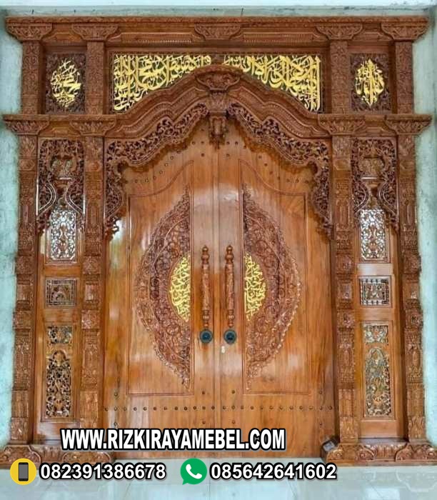 Pintu Gebyok Kayu Jati Ukiran Kaligrafi